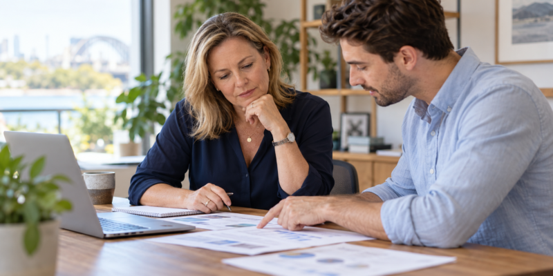 Business owner reviewing marketing results